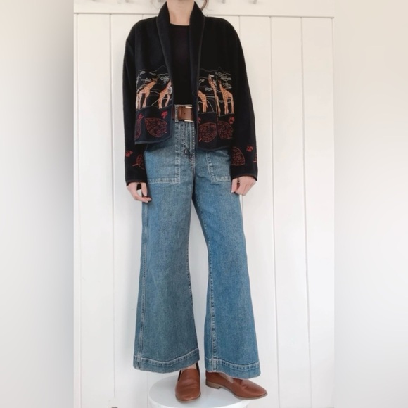 Ali Miles Embroidered Jacket Wool Animals Giraffes Artsy Art Teacher Unique - Picture 4 of 16